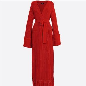 Hanifa Red Knit Maxi Cardigan